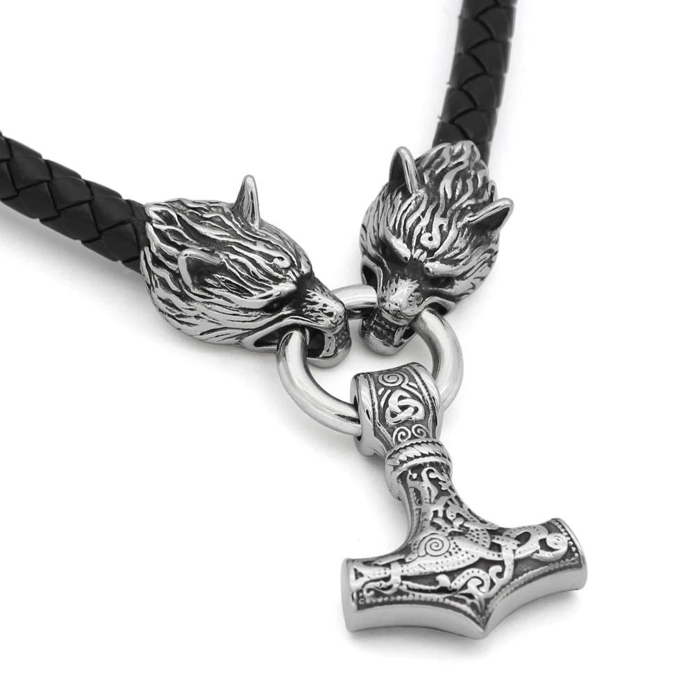 Мужское ожерелье из нержавеющей стали 316L кожа норвежский викинг волк с