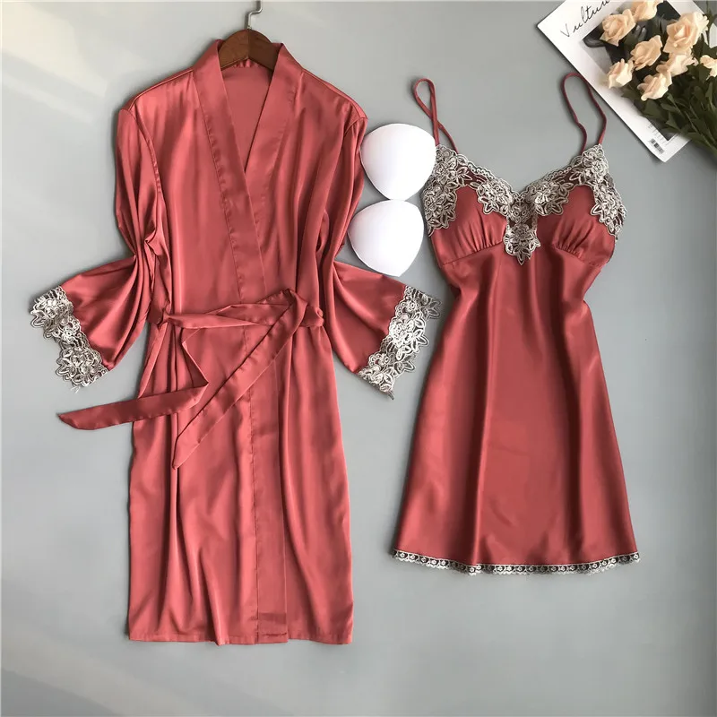 Женское шелковое атласное ночное белье BZEL комплект из двух предметов