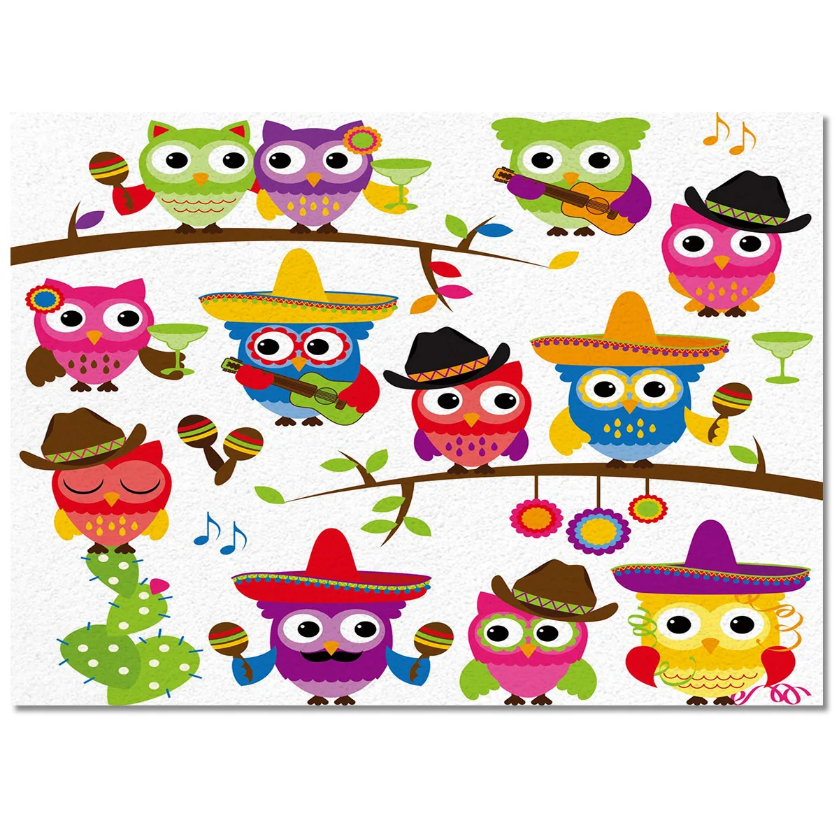 ?? カラフルなフクロウサボテン音楽ギターカーペットベッドルームベッドサイド毛布ラグクロークカーペットの寝室の装飾