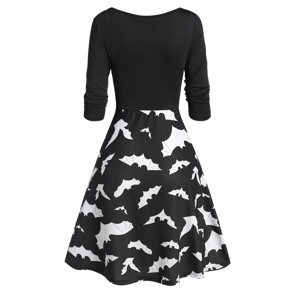 Женское винтажное платье с длинным рукавом v-образный вырез на Хэллоуин для