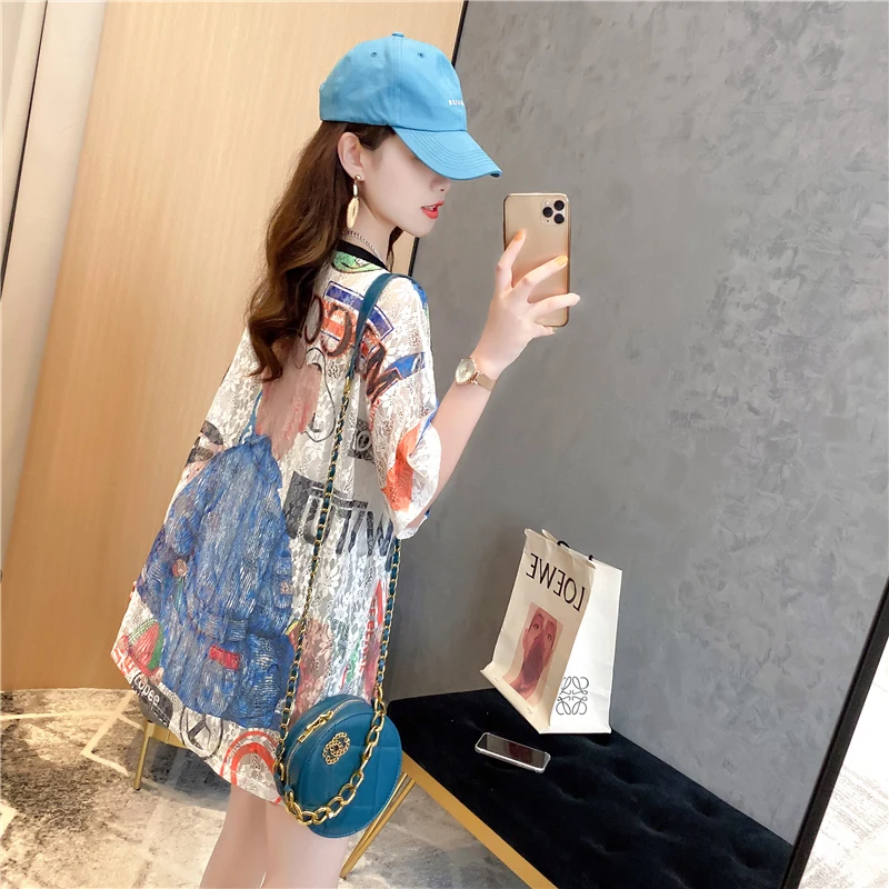 

Houthion Printing Women's T-shirt Cotton Top Plus Size Tshirt Loose Short Sleeves Fashion New Casual Korean O-neck T Shirt