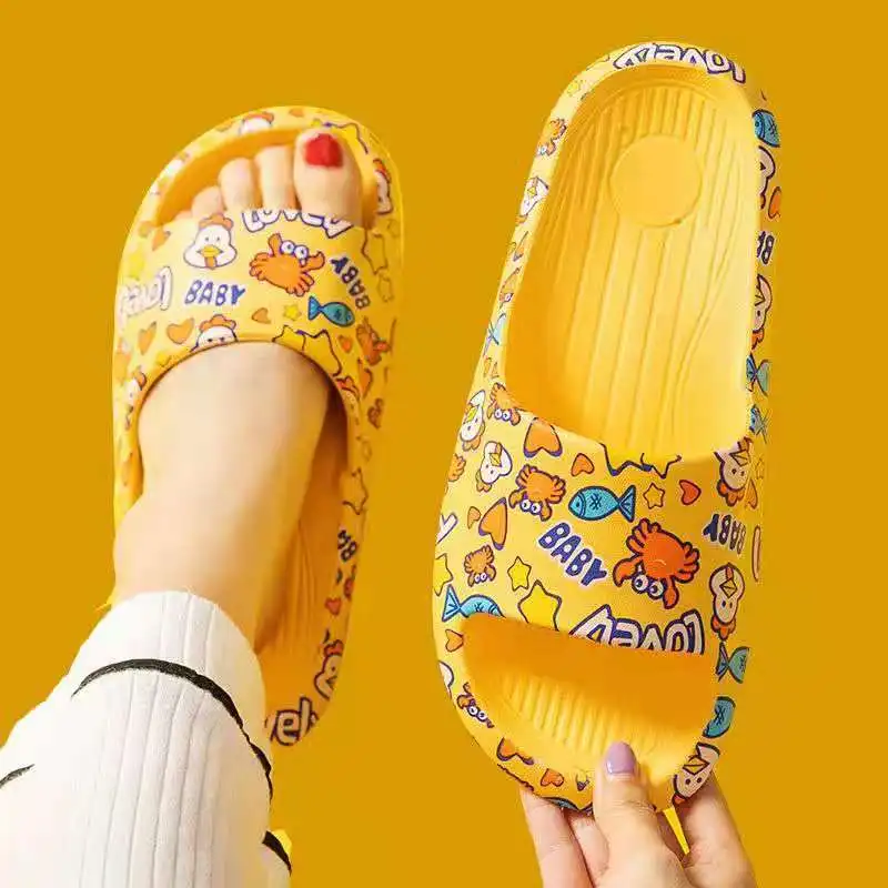 

Summer Women's Thick Bottom Cartoon Printing Pattern Home One Word cool Slippers Soft Bottom Anti-Skid Bathroom Slippers
