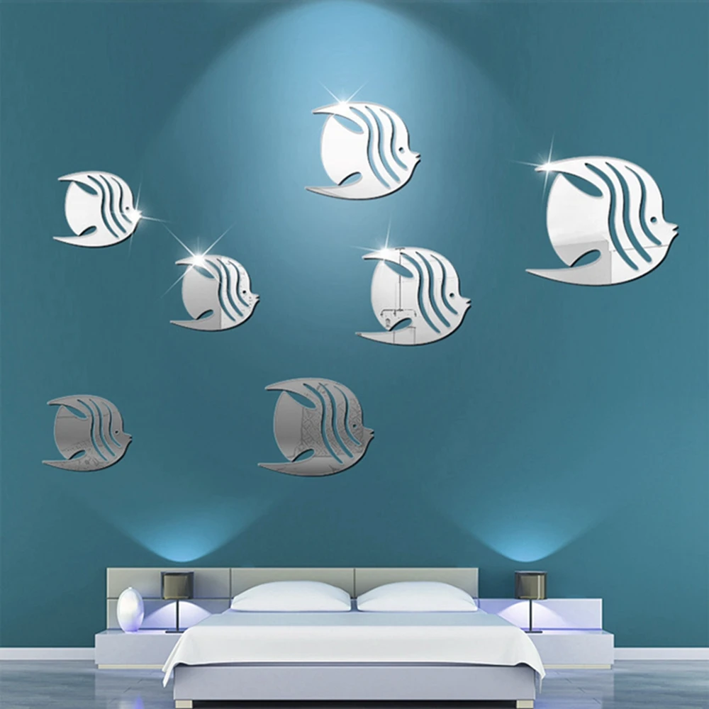 

Acrylic Mirror Wall Stickers Kids Bedroom TV Wall 3dD Wall Stickers Tropical Fish Background Stickers DIY Art Wall Decoration