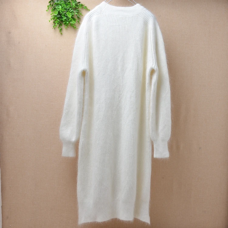 Женский кашемировый свитер ручной вязки с длинными рукавами и большими