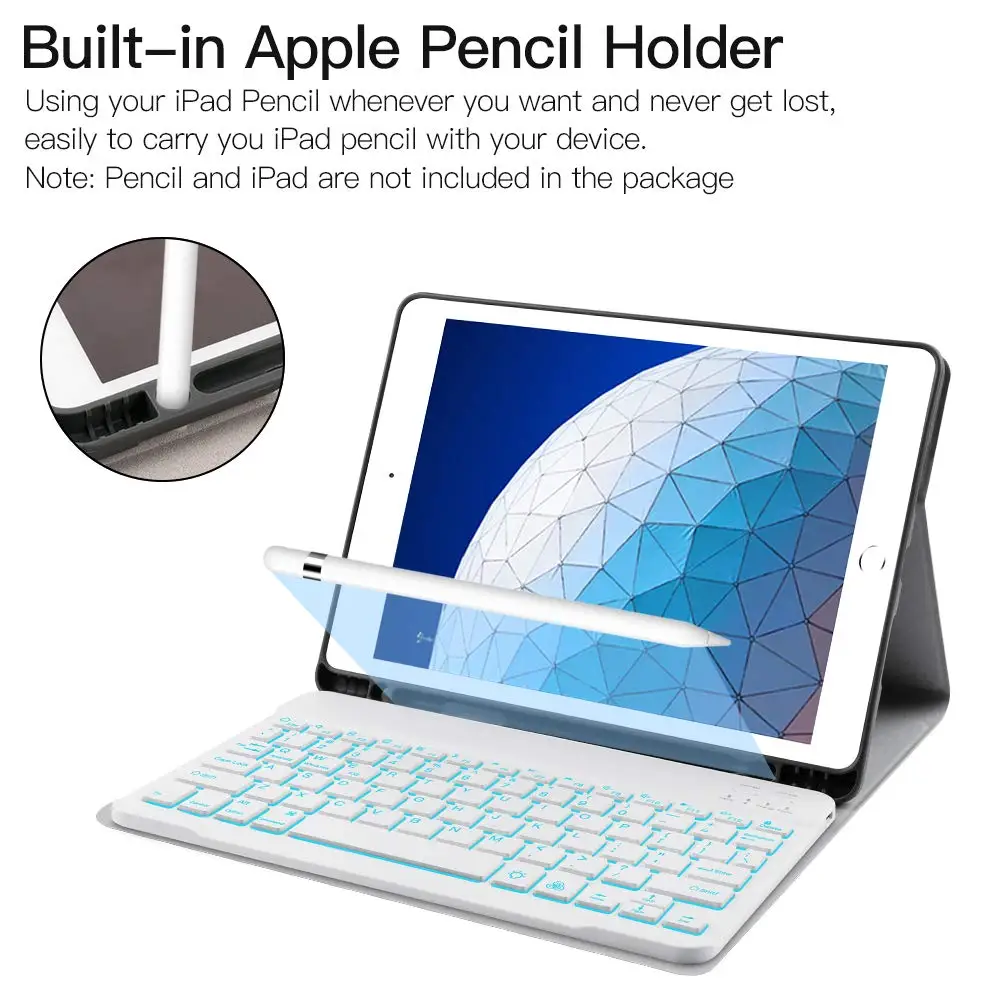 For ipad 7th 10.2" 2019 American Bluetooth Keyboard Tablet Case 7 Colors Backlit with Leather Cover Pen Holder | Компьютеры и офис