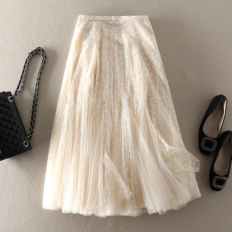 Женская фатиновая юбка средней длины из флока с высокой талией 360 градусов