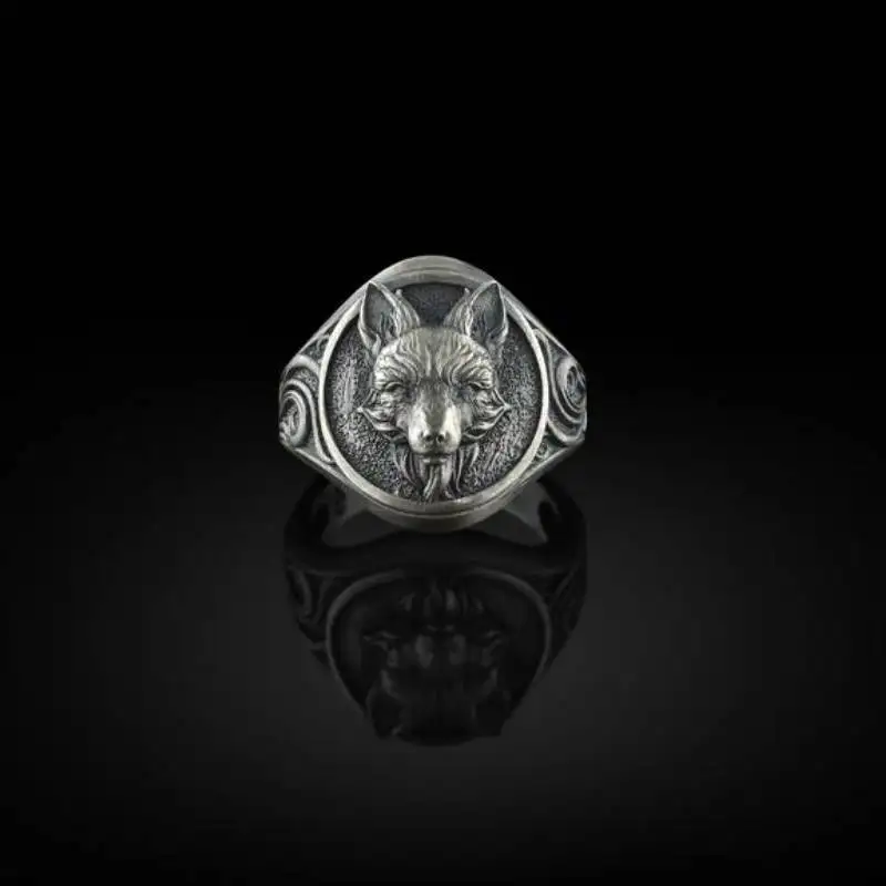 

2021 new retro hip-hop men's fox totem ring carving pattern casual party geometric punk animal ring jewelry