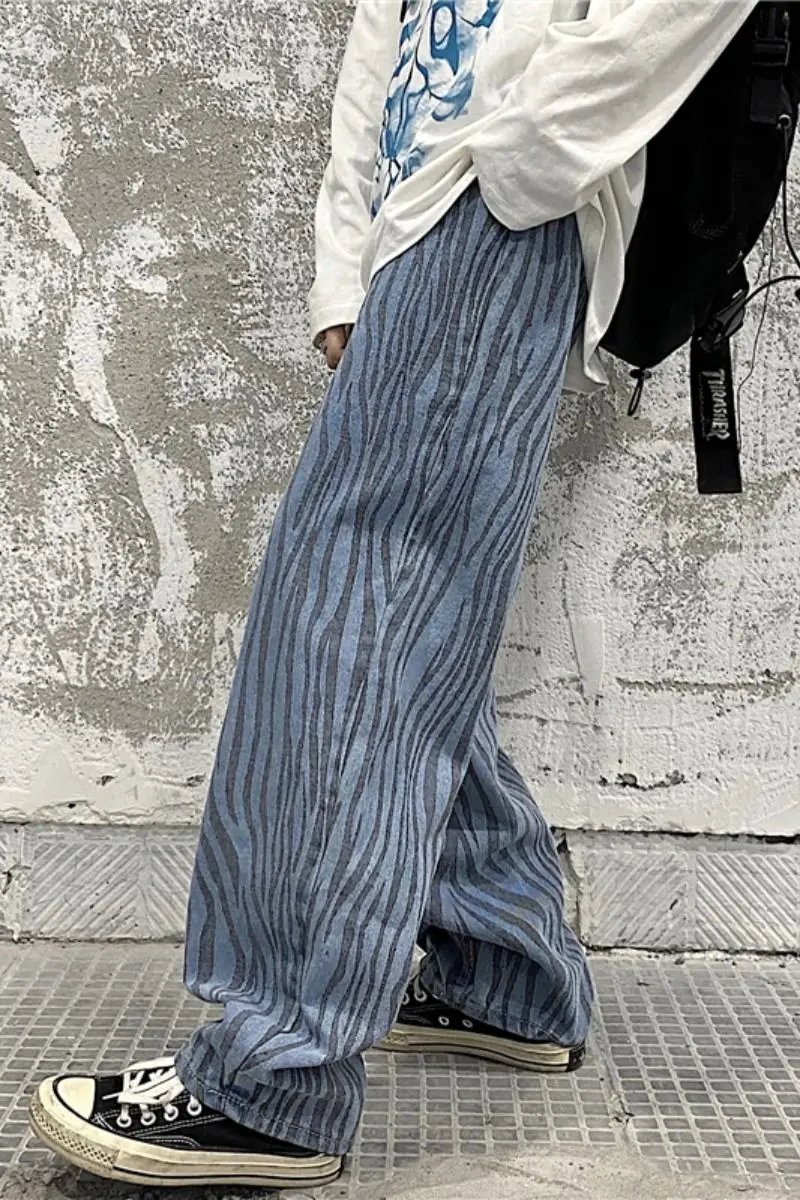 

Men's trousers 2021 spring and winter new zebra pattern full jacquard wide-leg pants trousers loose casual young men's clothing