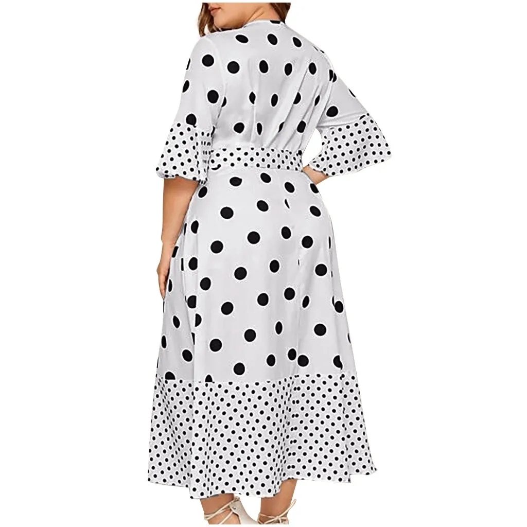 Летнее женское винтажное платье повседневное в горошек с принтом а-силуэта