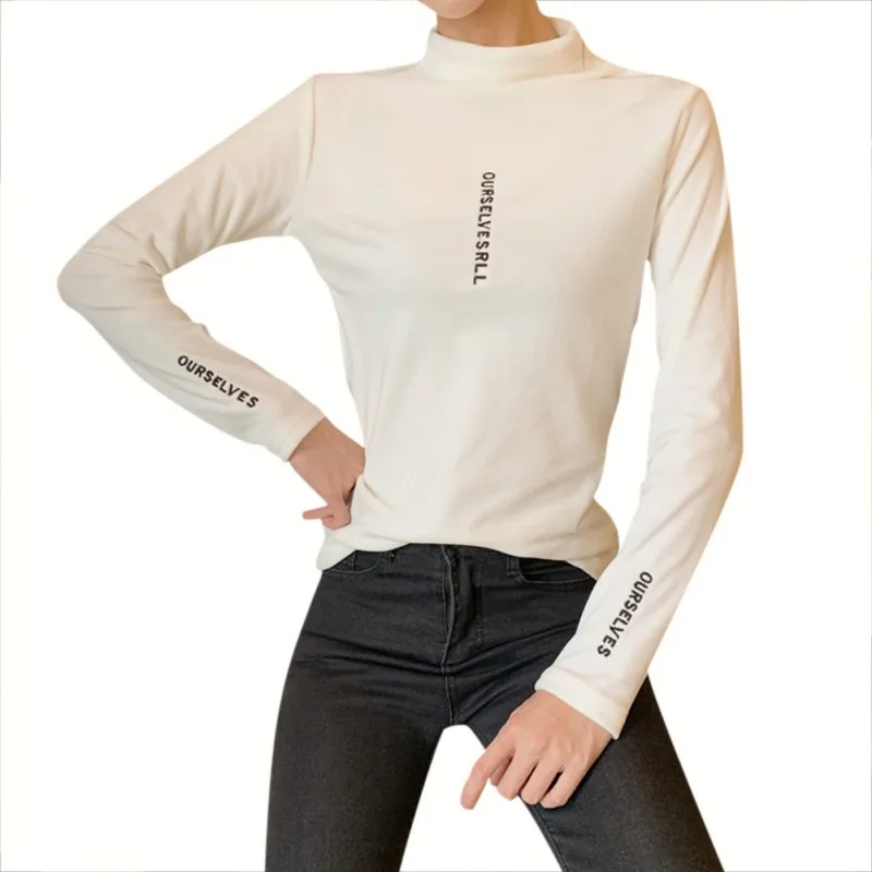 Осень зима новый длинный рукав тонкий полувысокий воротник золото бархат