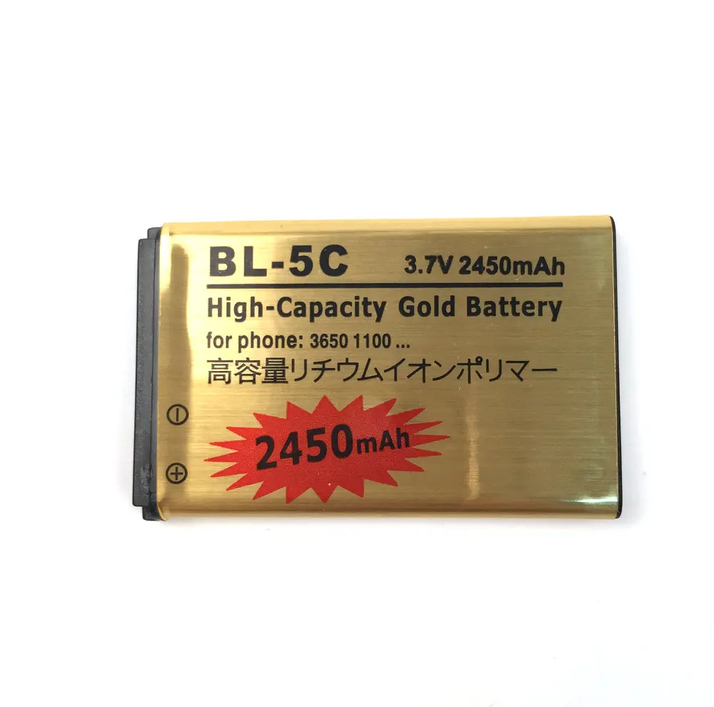 2 шт./лот 2450mAh Золотой BL 5C Батарея для Nokia 1100 1200 1650 2300 2310 2600 2610 3100 3120 3650 5130 6030 6600 6263 6230