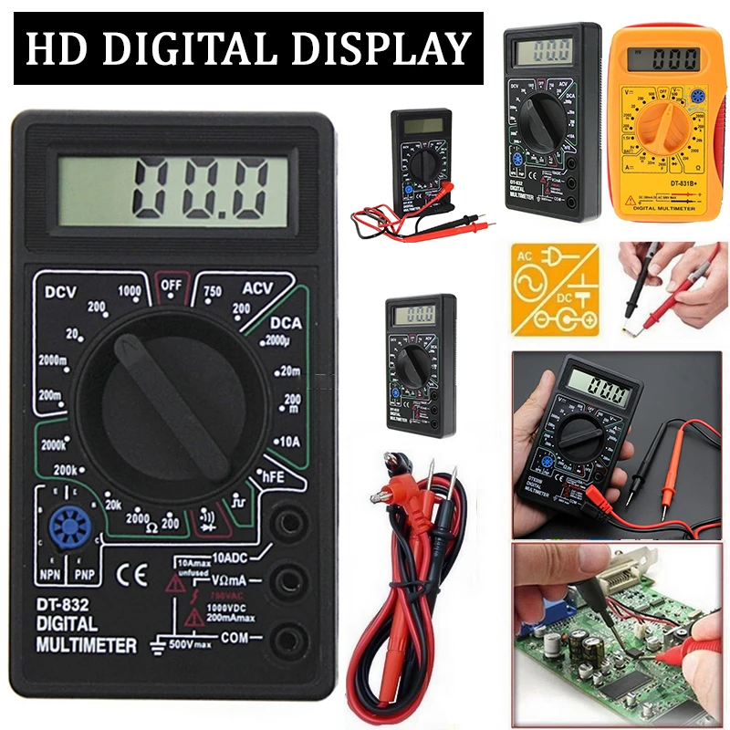 LCD Digital Multimeter Tester AC/DC Ammeter Test Lead Probe Hand Voltmeter Measuring Current Resistance Temperature Meter | Инструменты