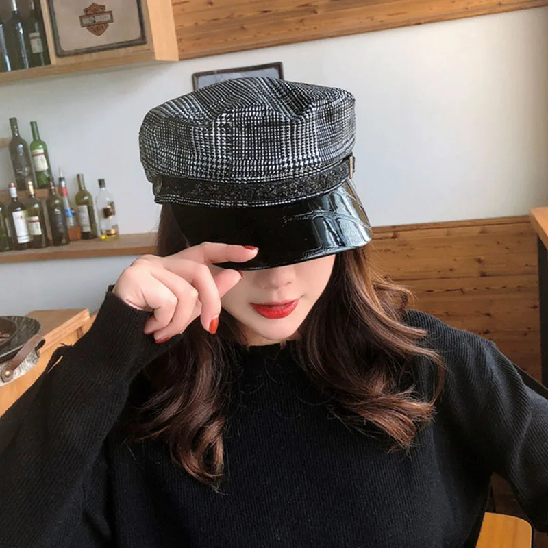 Новинка винтажные вязаные женские шапки с плоским верхом на осень и зиму военные