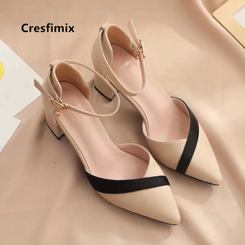 

Cresfimix sapato feminino; Женские модные удобные черные туфли на высоком каблуке с ремешком и пряжкой; Женские повседневные милые вечерние туфли-лодочки розового цвета; a5762