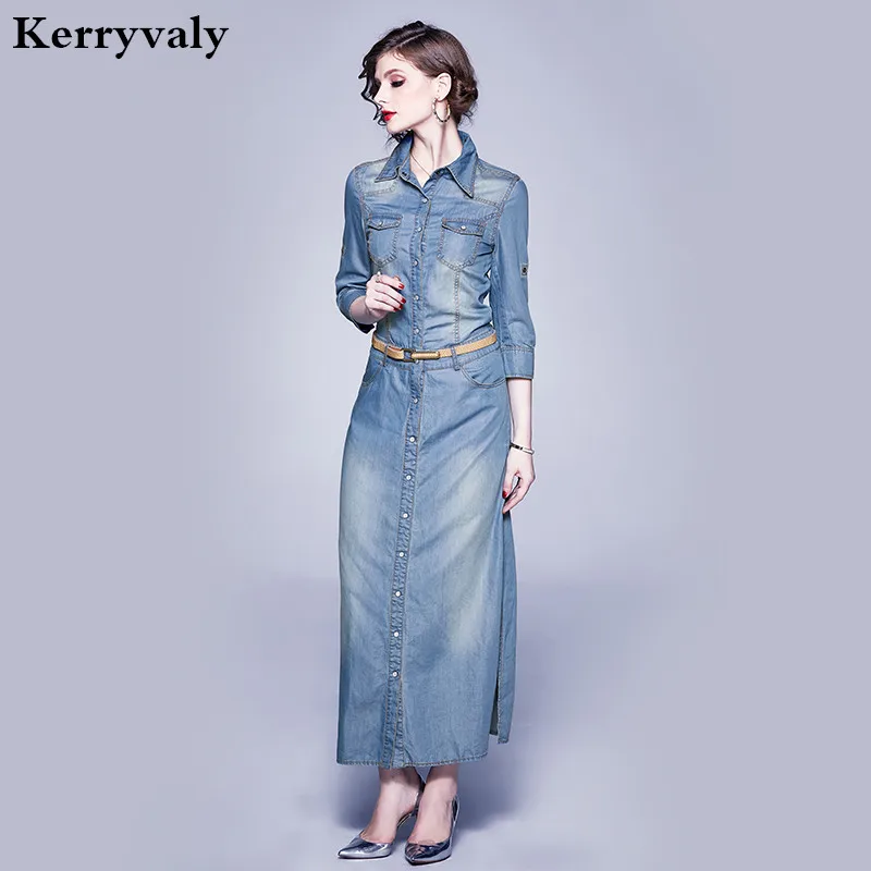 

Autumn Blue Tencel Long Trench Denim Pencil Dress Dress Jurken Zomer 2022 Pocket Button Women Maxi Dress Robe Longue K3122