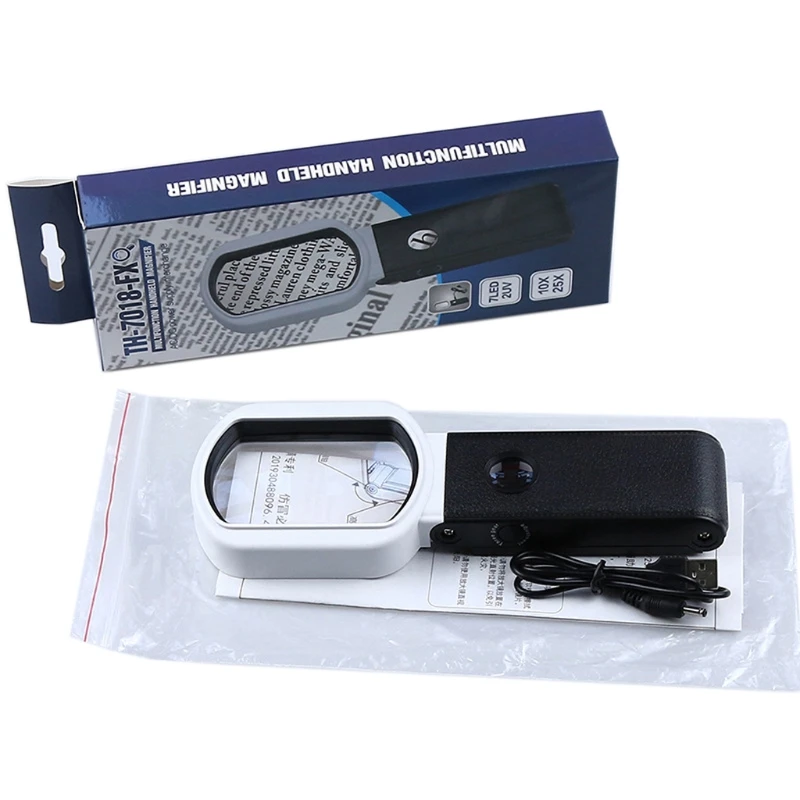 

Foldable Magnifying Glass with 7LED and 2 UV Lights. 10x/25x View for Close Work 203C