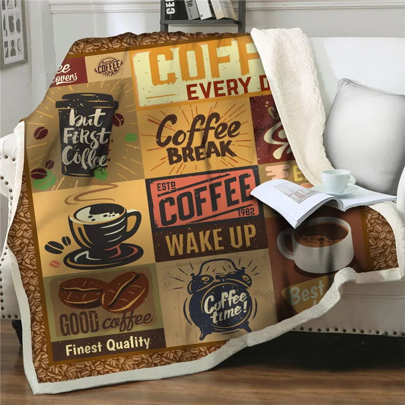 

Coffee Cup Sherpa Blankets Kids Throw Blanket Soft Flannel Blanket Quilts Cover Sofa Blankets for Adults Bedding Home Decotation