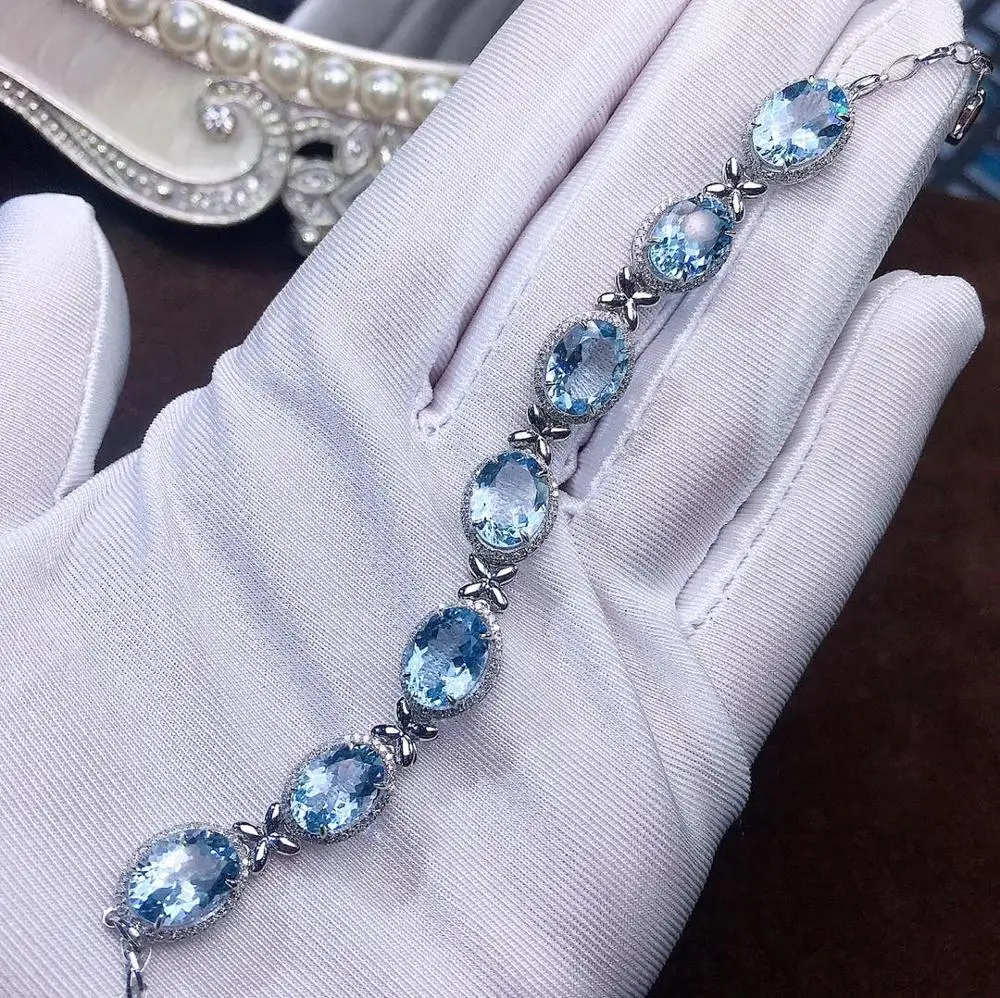 Аквамарин, 15ct, хорошее ювелирное изделие, золото AU750 G18K, Натуральный аквамарин, драгоценные камни, ювелирные браслеты для женщин, изящные браслеты