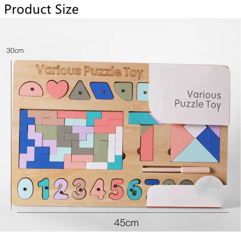 

Montessori Early Childhood Education Toys 5 In 1 Wooden Three-Dimensional Puzzle Building Blocks Toys For Baby Brain Train