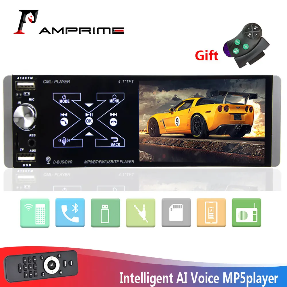 Автомагнитола AMPrime 1DIN сенсорный экран 4 1 дюйма FM/AM/USB/MP5/RDS Bluetooth аудио плеер