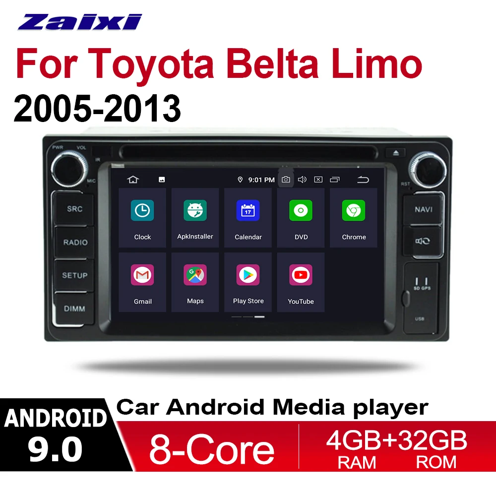Автомобильный мультимедийный плеер ZaiXi 2 Din Android 9 Авторадио для Toyota Belta Limo 2005 ~ 2013 DVD