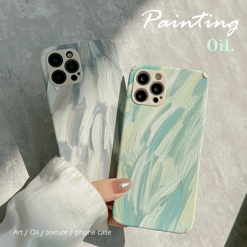 

Leather Oil Painting Feather Phone Cases for IPhone 13 12 Mini 11 Pro Max SE2020 X XS MAX XR 7 8 Plus Back Cover Case