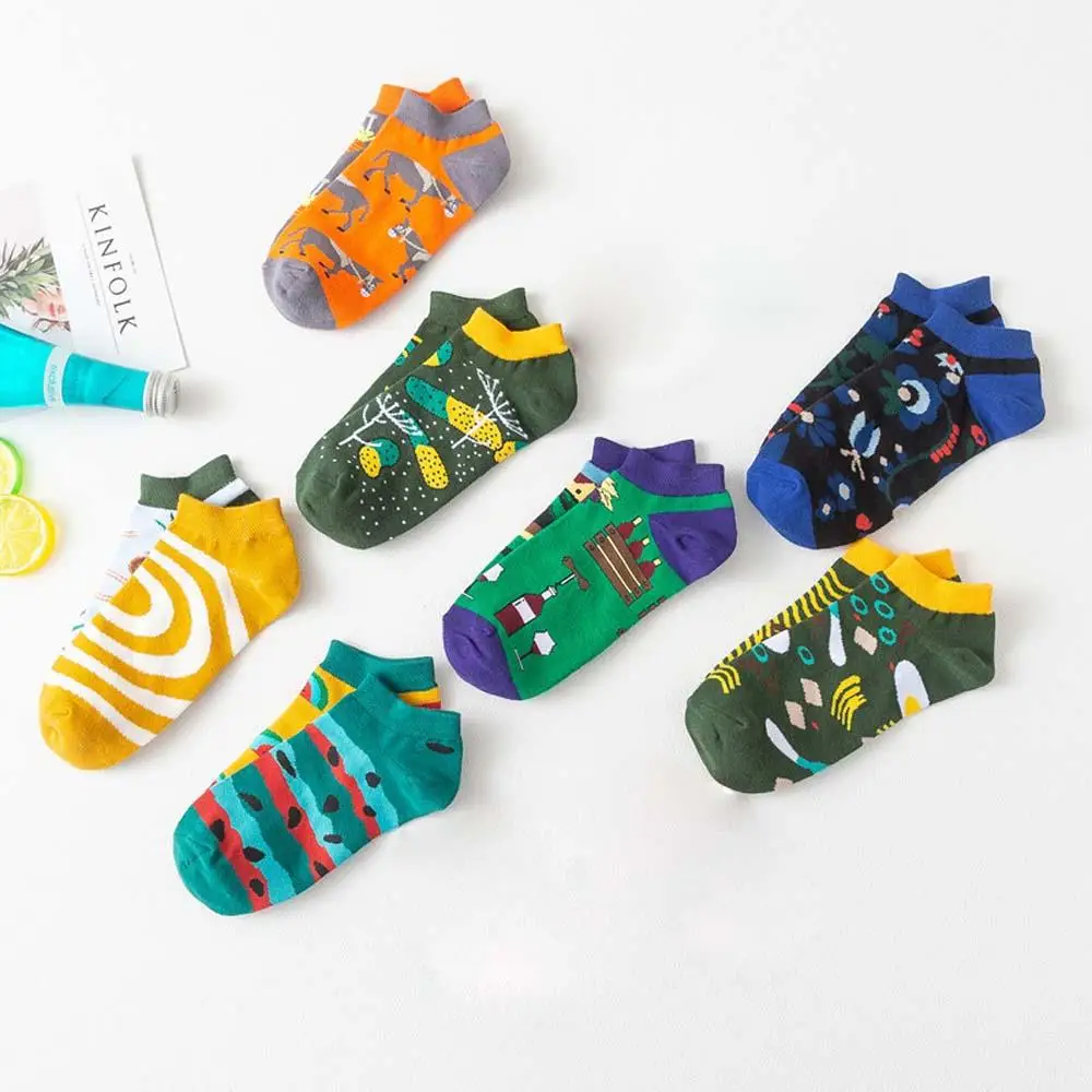 Хлопковые летние невидимые низкие носки с милым принтом героями мультфильмов