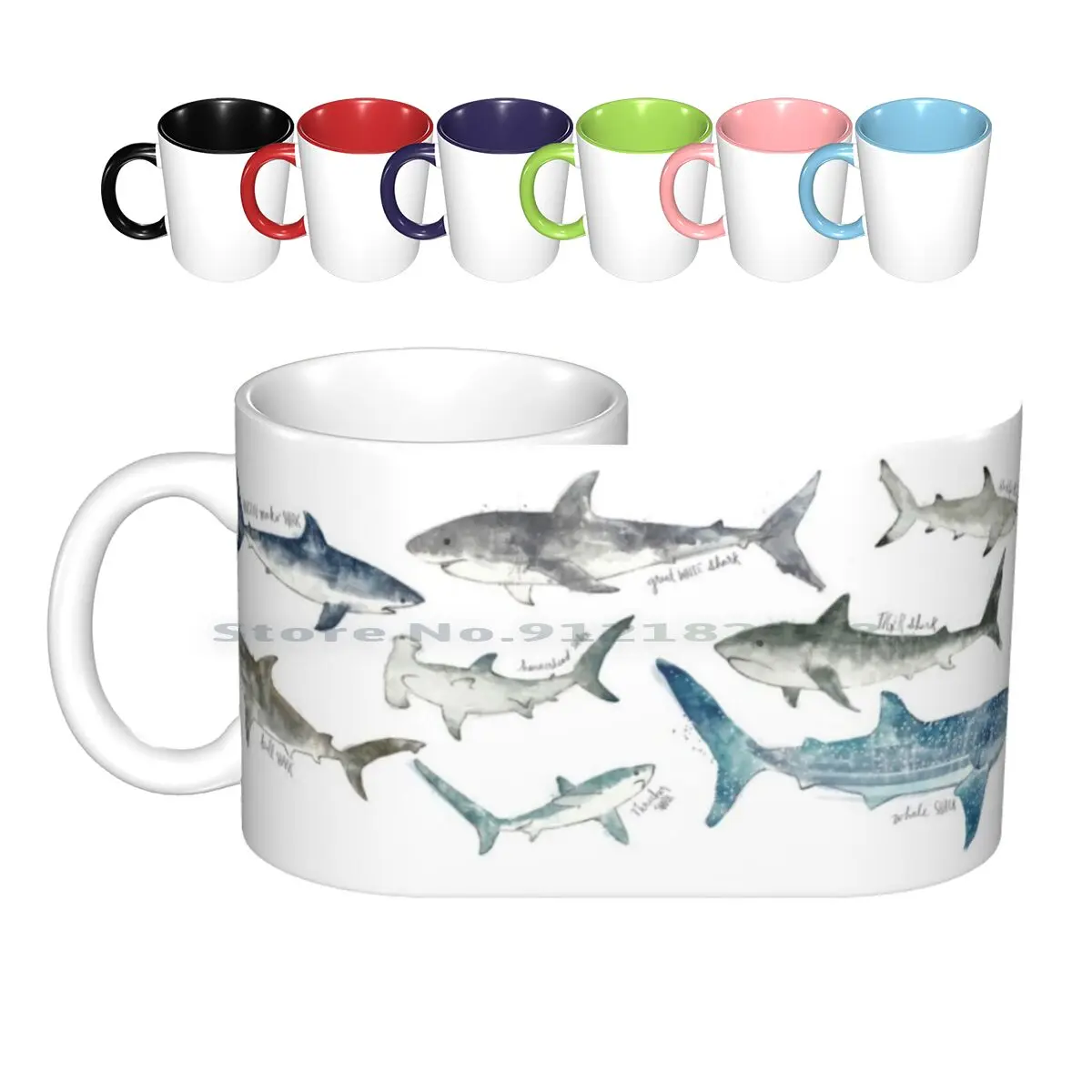 

Sharks Ceramic Mugs Coffee Cups Milk Tea Mug Sharks Shark Ocean Sea Nature Animals Animal Wildlife Wild Fauna Creature Great