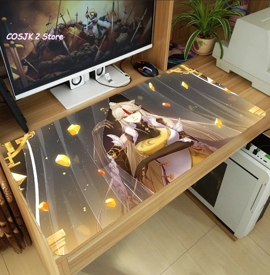 

Большой коврик для мыши для аниме-игр Genshin Impact Ningguang, игровой компьютерный Настольный коврик для клавиатуры, противоскользящий игровой ковр...