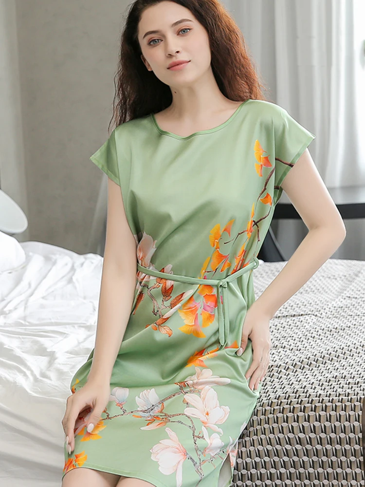 Hangzhou Real Silk Robe Nightgown for Women Bedgown Sleeping Home Dress High Quality Natural Silk Nightdress Robe Sleepwear