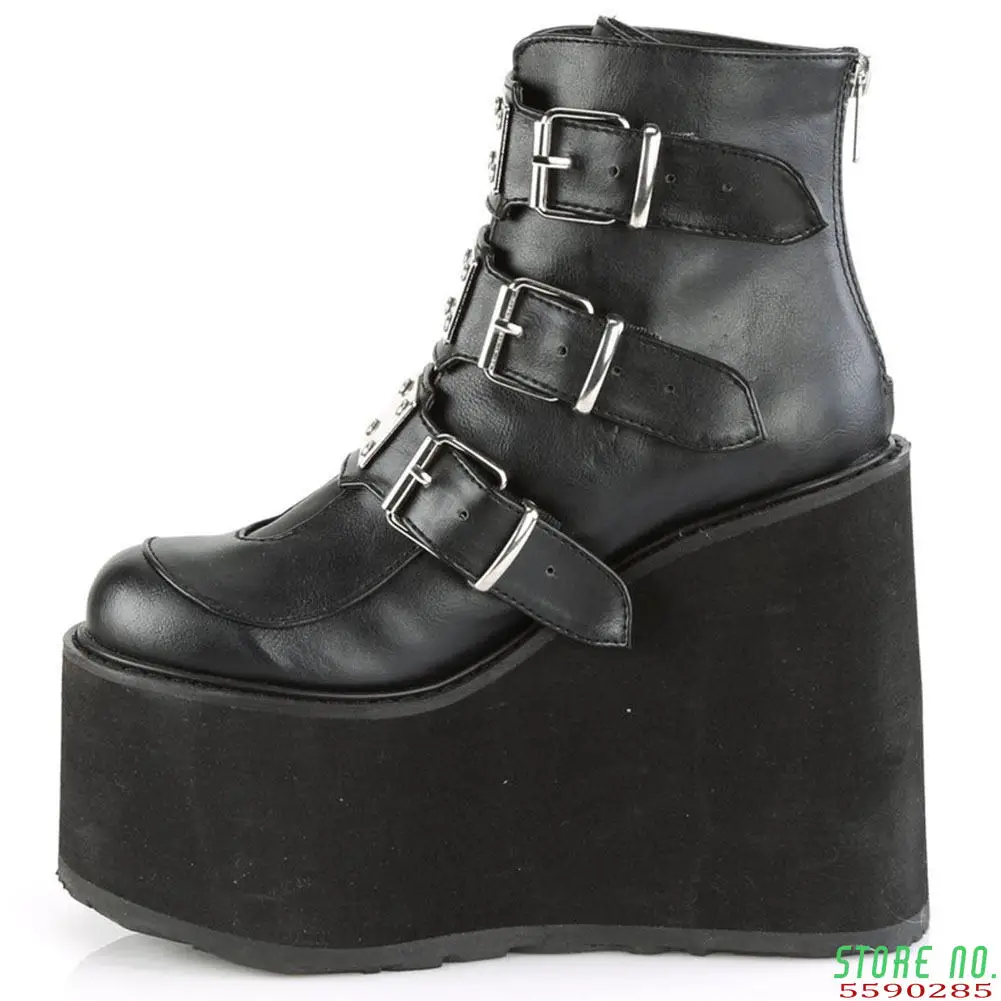 2021 Punk Brand New INS Hot Platform High Heels Gothic Style Vampire Wedges Shoes Cosplay Fashion Motorcycles Ankle Boots Women