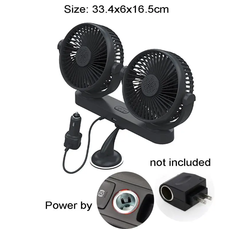 

12V 24V Suction Cup Electric Car Fan 3 Speed Dual Head Car Windshield Dashboard Auto Cooling Air Fan With USB Charger