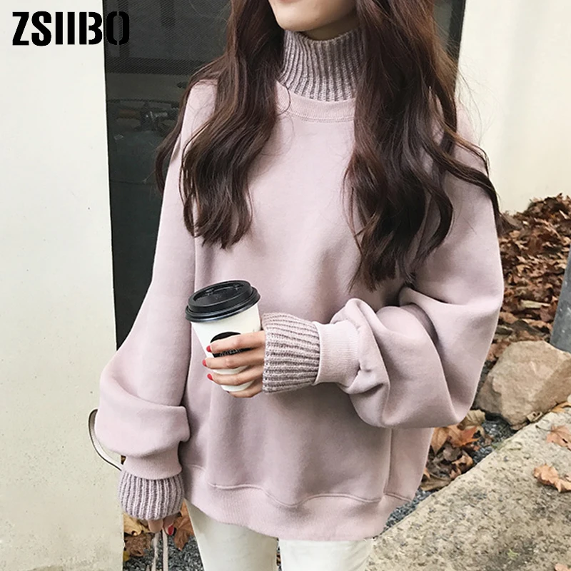 

ZSIIBO Winter Women Loose Sweatshirt Restore School Thickening Warm Printing Round Neck Solid Hoodie Sweatshirt Feminine Hoodies