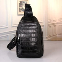 fashion designer genuine crocodile belly skin casual black chest bag for men messenger bag alligator leather cross body bag