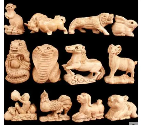 

Peach wood zodiac wood carving household Arts and craft Hand handle Rat ox tiger rabbit dragon snake horse sheep monkey chicken