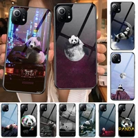 super cute panda tempered glass phone case for redmi xiaomi 11 lite pro ultra 10t 10 9 8 mix 4 cover silicone shell cases