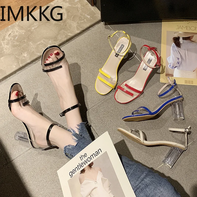 Сандалии женские пластиковые прозрачные на высоком каблуке с открытым носком |