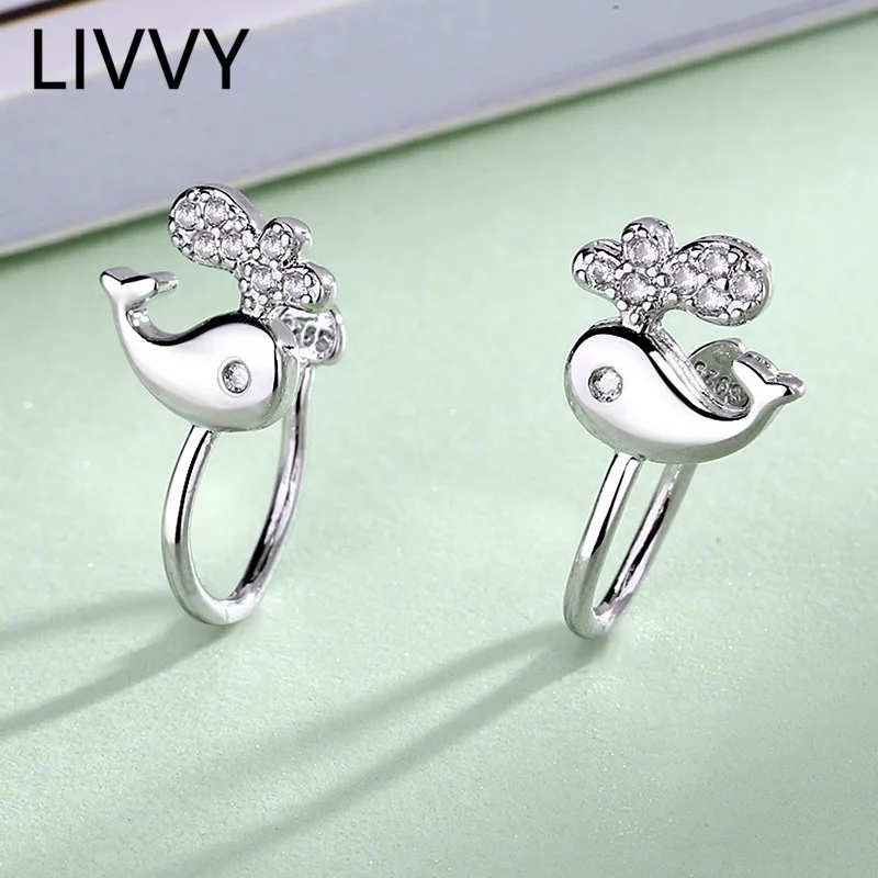 

LIVVY New Arrival Silver Color Sweet Romantic Whale Ear Clip Earrings Dolphin For Women Without Piercing Jewelry Gift