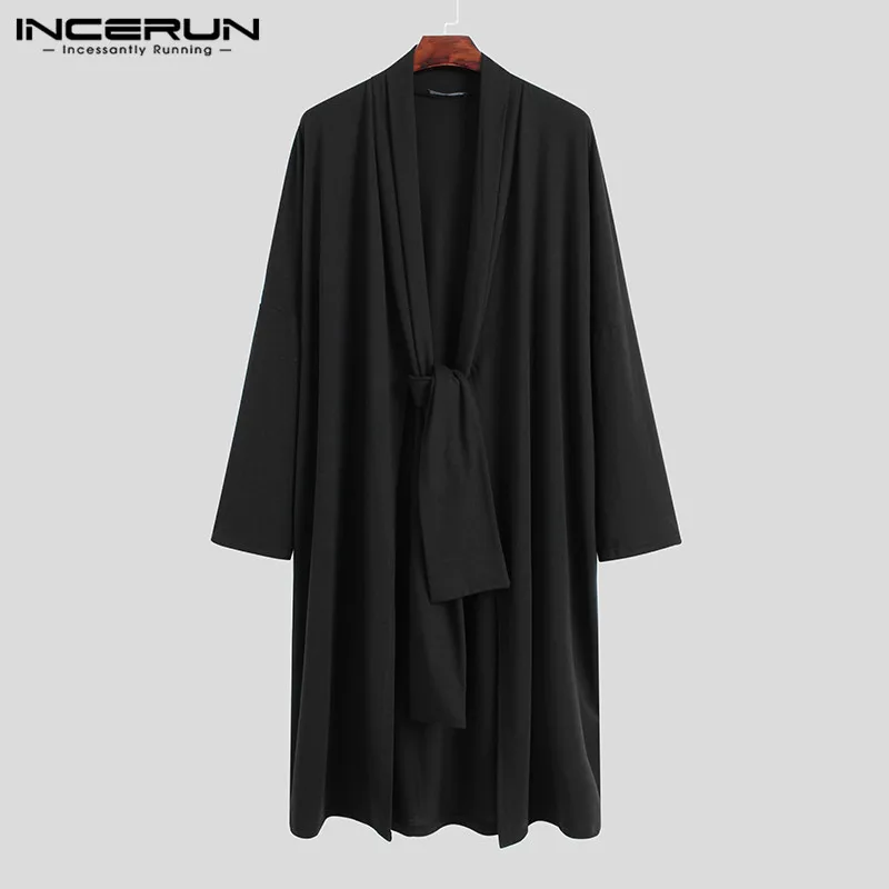 

Fashion Men Cloak Coats Solid Color Long Sleeve Cardigan Streetwear Korean Style Long Outerwear Loose Mens Ponchos S-5XL INCERUN