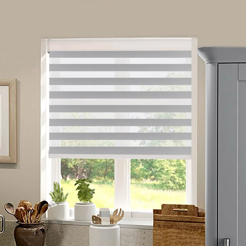 

Grey Zebra Blinds Custom Size Horizontal Window Shade Transparent Double layer Roller Blinds Curtains for Living Room