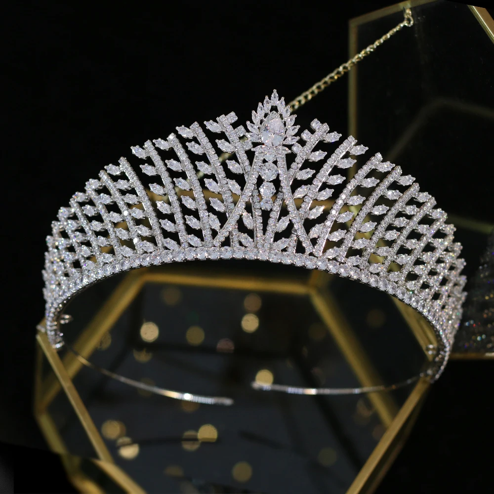 

Luxury 3A CZ Zirconia Princess Engagement Headband, Tiara and Crown Wedding Hair Accessories Evening Dress Bridal Jewellery