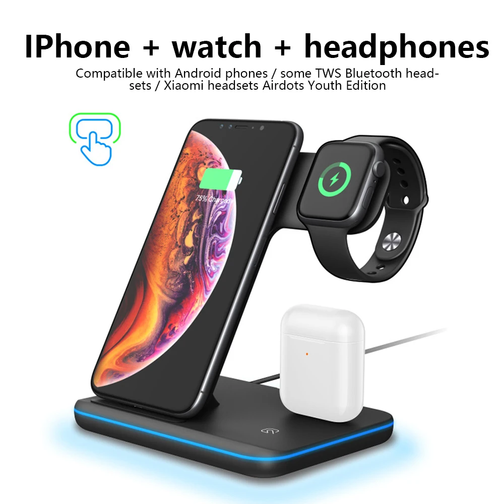 Qi Беспроводное зарядное устройство 15 Вт 3 в 1 держатель док станции для Apple Watch