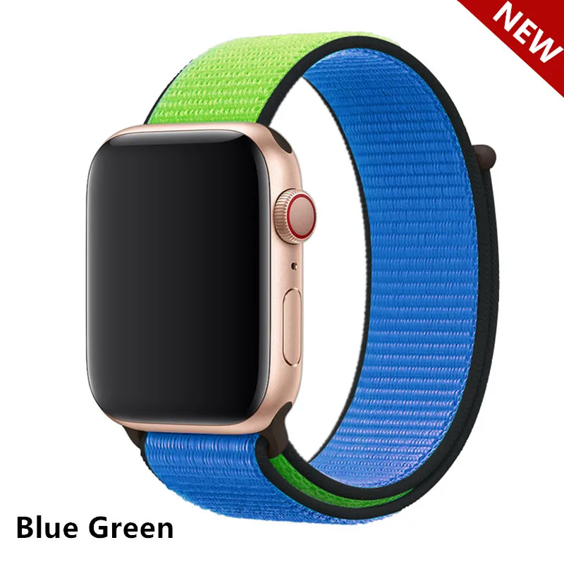 blue-green Ремешок для Apple Watch, ремешок для Apple Watch 5, 4, 44, мм, 42 мм, iwatch band 3, 2, 5, 42 мм, 38 мм, Спортивная петля, correa, нейлоновый ремешок для часов - Цвет ремешка: blue-green