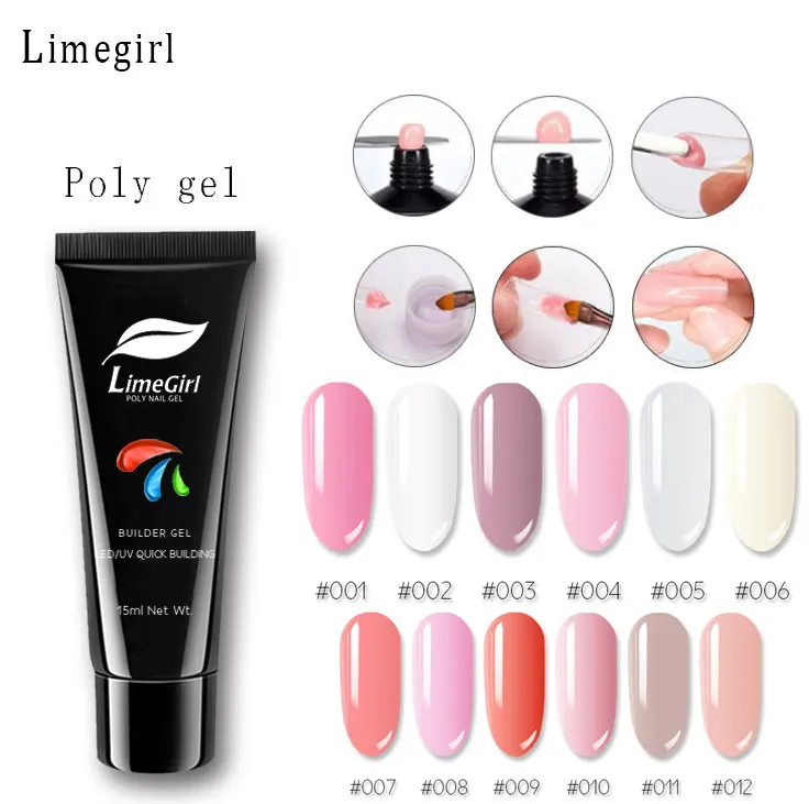 Limegirl, быстрое наращивание ногтей, полигелевый Светодиодный УФ-лак, прозрачный розовый лак для ногтей, Набор для творчества, твердый гелевый полигель