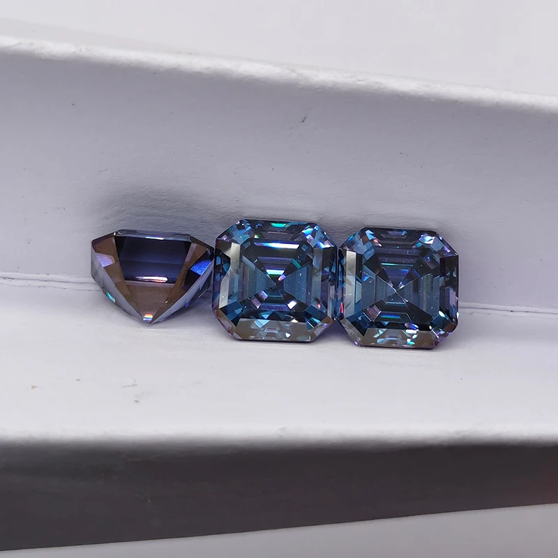 

Letmexc Lab Created Diamond Moissanite Loose Gems Asscher Cut Blue Color VVS1 with GRA Certificate