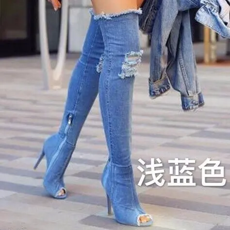 

2021 New Shoes Woman Zapatos Mujer Women Pumps Cowboy Over The Knee Boots Chaussure Femme Peep Toe High Heels Sapato Feminino