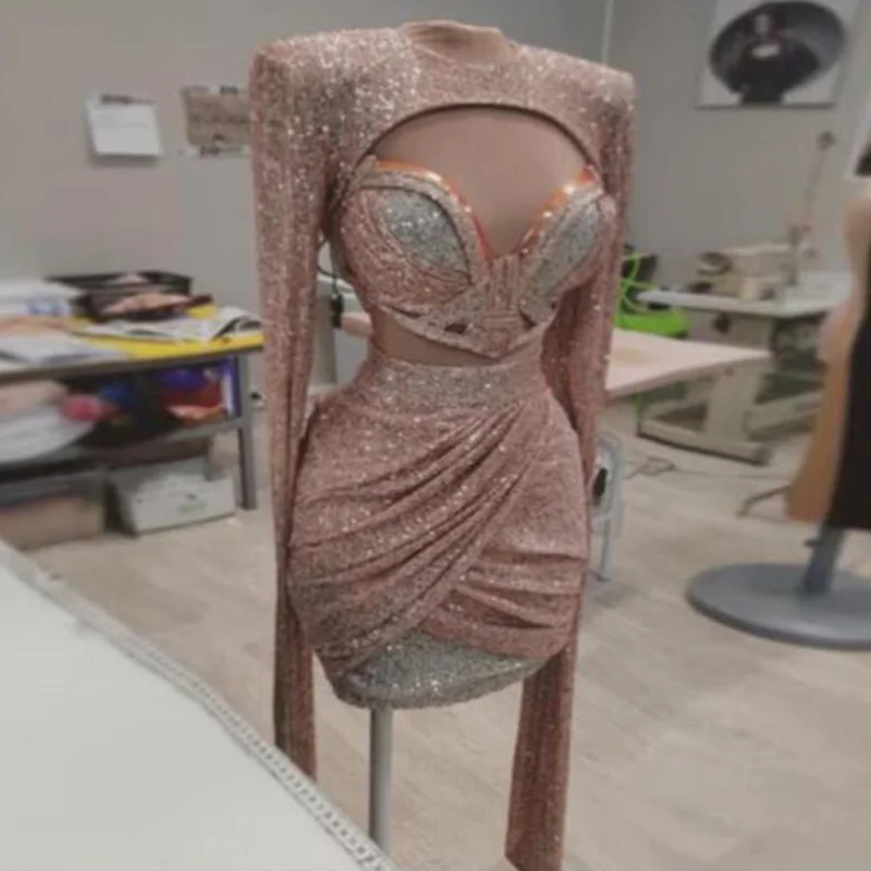 Модные блестящие короткие вечерние платья для выпускного вечера из 2 частей