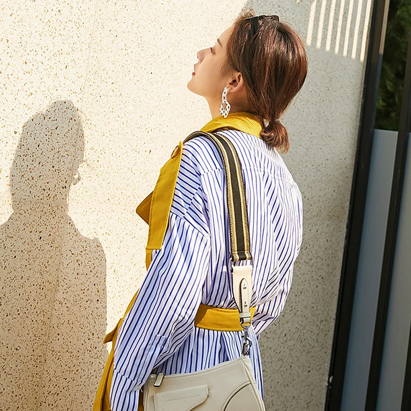 

Autumn 2021 Woman Long Trench Coat British Style Vintage Long Coat Elegant Waist Belt Fashion Stripe Windbreaker Outwear FY63