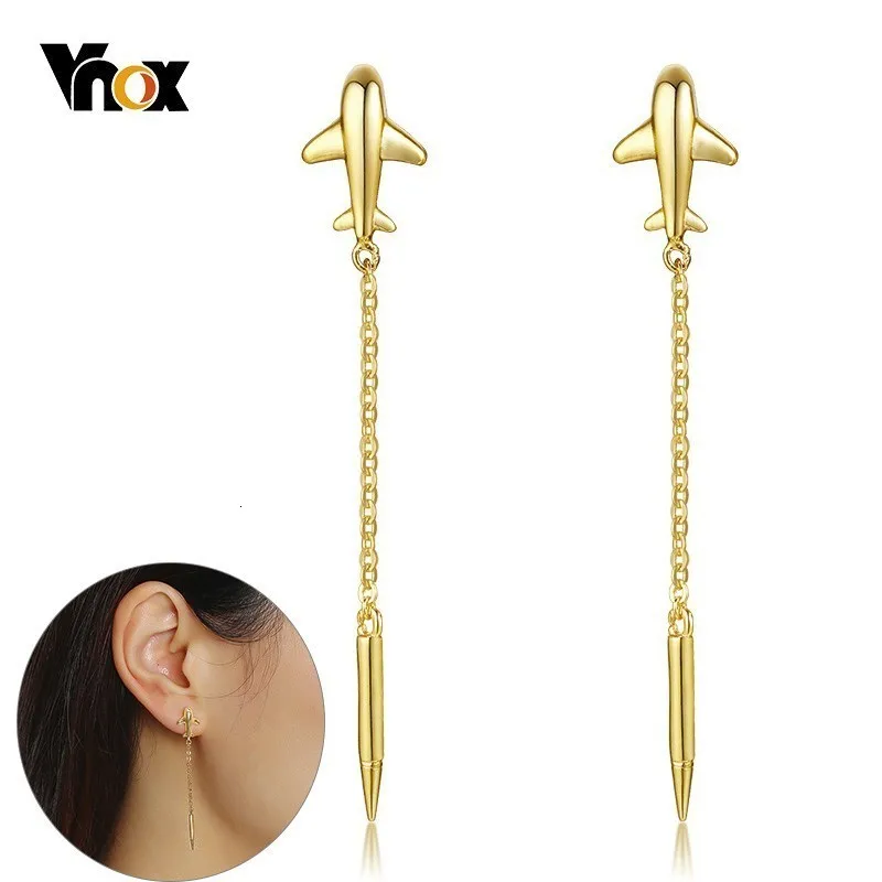 Vnox элегантные серьги гвоздики золотого цвета в форме самолета с пулей из