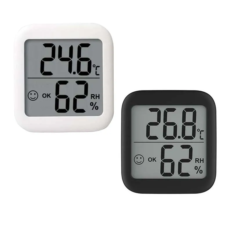 

Temperature Meter Moisture Humidity Meter Mini Size Large LCD Screen Smile Face Reminder Portable with Magnet and Stand on Back